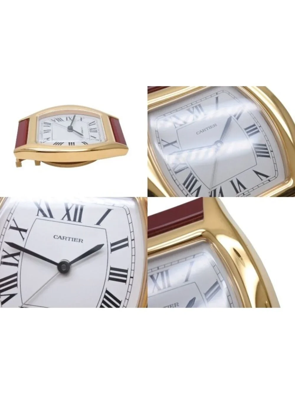 Cartier Tortue Table Clock White Dial Quartz White Gold Bordeaux Swiss